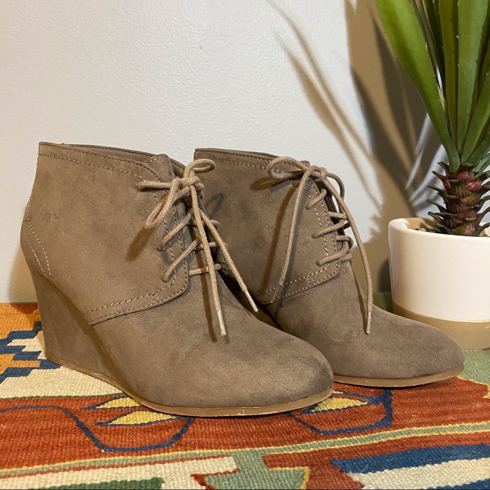 Gray Suede Laced Booties
